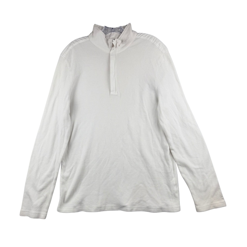 Michael Kors Mens XL White Waffle Knit Quarter Zip Pullover Sweater
